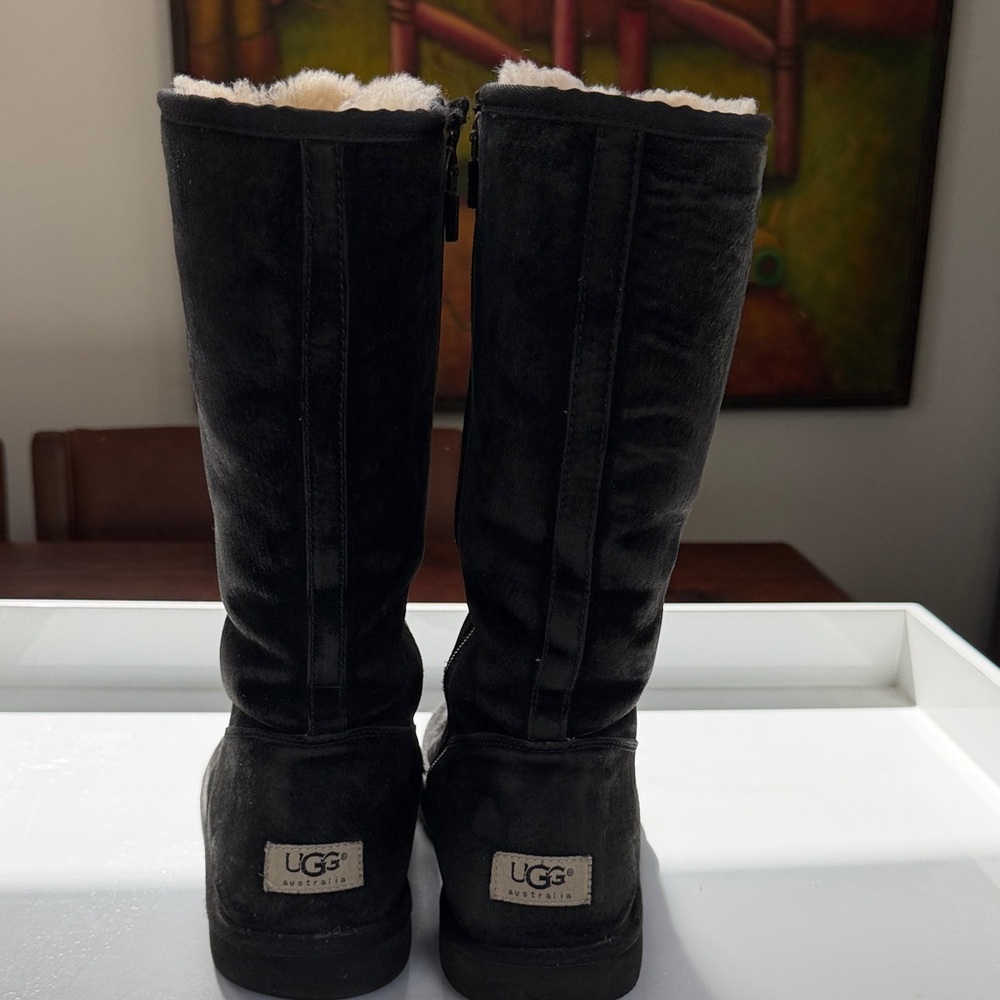 UGG Black Suede Tall Shearling-Lined Boots